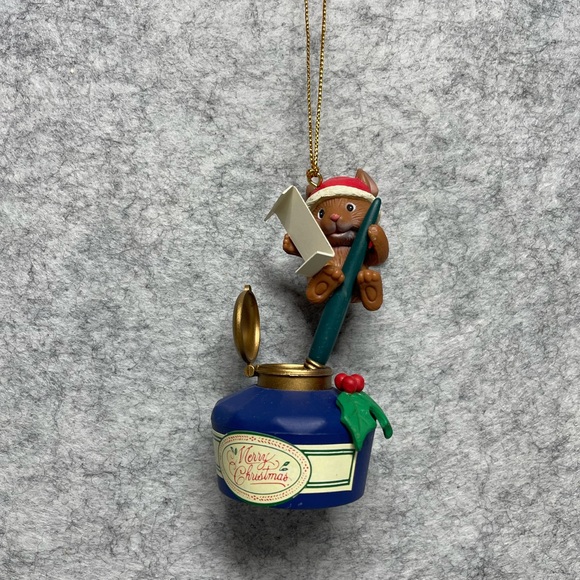 VTG 1992 Lustre Fame Christmas Tree Ornament - Mouse w/ Pen & Inkwell - Picture 1 of 4